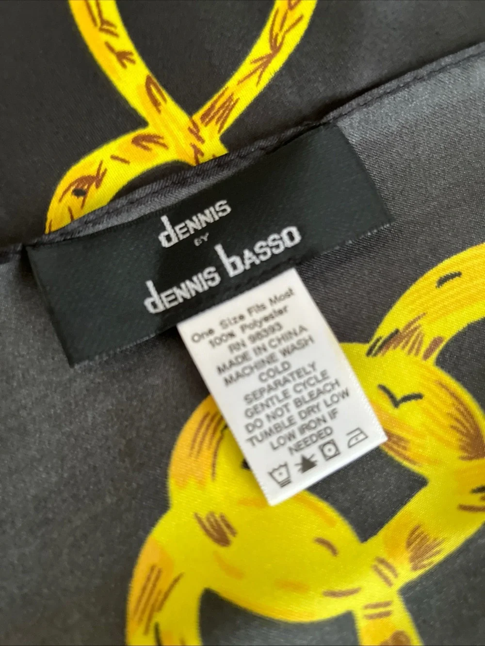 dennis basso Black and Yellow Chain Motif Silk Scarf